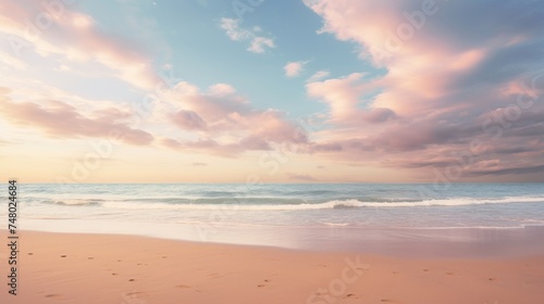 Tranquil sandy beach and pastel sky landscape © stocksbyrs