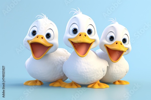 a group of white ducks with yellow beaks