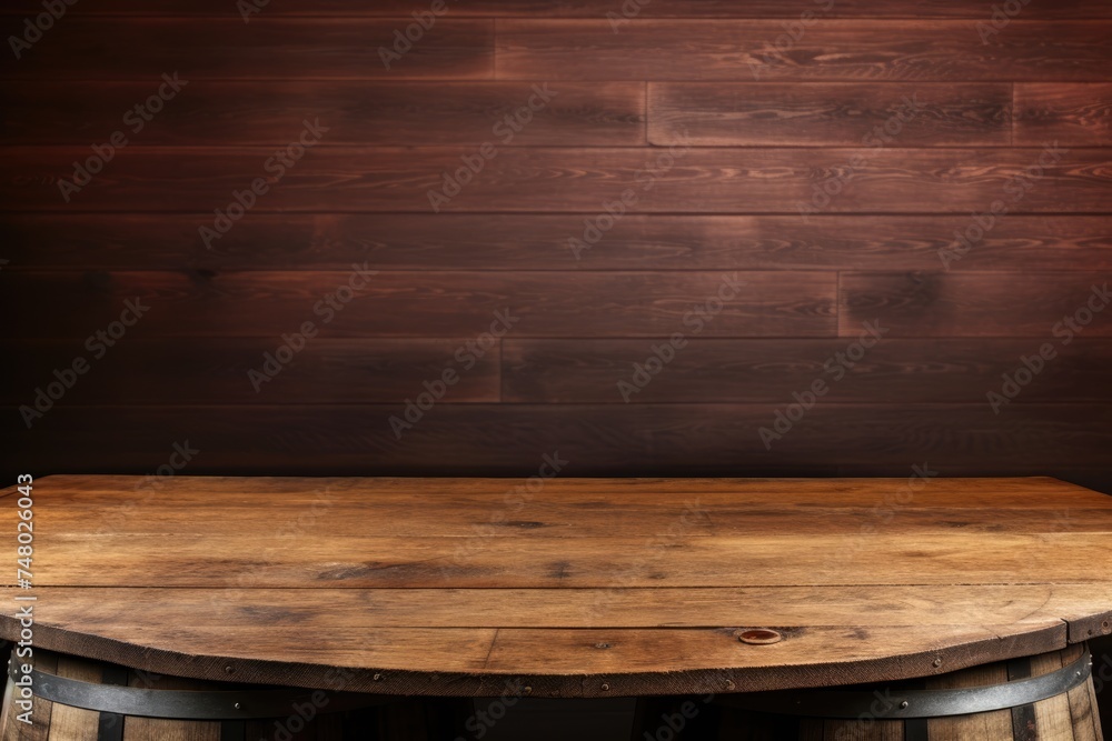 A wine barrel repurposed as a table in a warm setting. Empty Wine Barrel Wooden Table A wine barrel repurposed as a table in a warm setting. Empty Wine Barrel Wooden Table