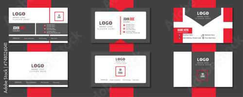 Double Sided Elegant horizontal Business card vector template design with black background.  Modern Red name card design. 
