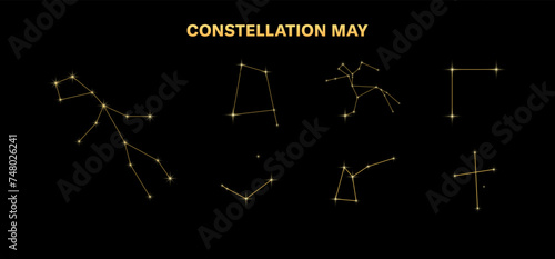 Constellation may icon set. A set of constellations in the starry sky. Flat style. Vector icons