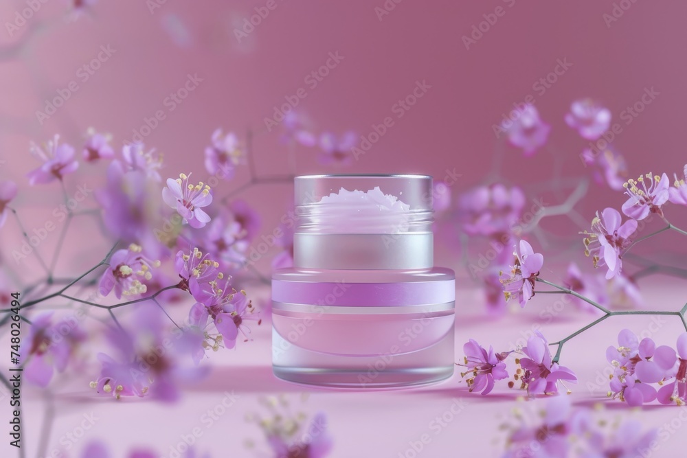 Facial plant based cream pot skin care cream. Skincare treatment products: flower lotion, skincare holistic health gel, oil, pipette with skincare serum and cosmetic jar pot Facial plant based cream pot skin care cream. Skincare treatment products: flower lotion, skincare holistic health gel, oil, pipette with skincare serum and cosmetic jar pot