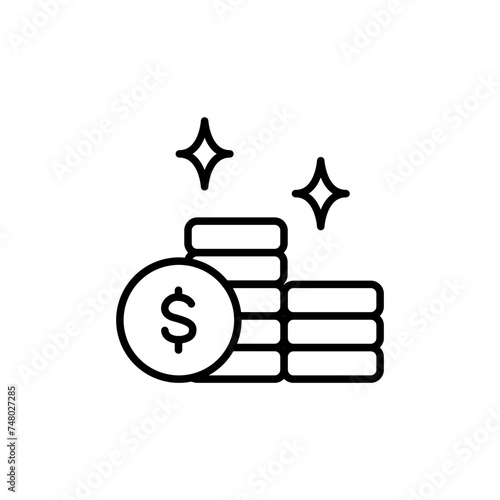 Gold coin outline icons, minimalist vector illustration ,simple transparent graphic element .Isolated on white background