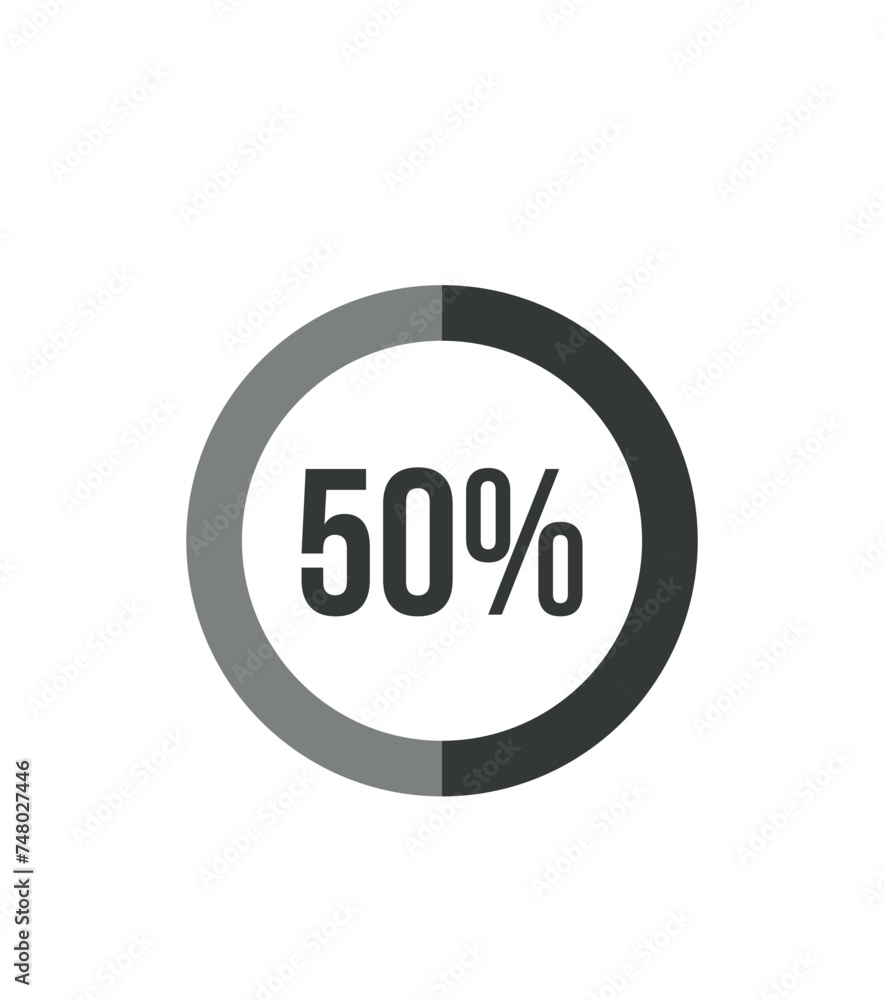 50% round graph. Graphic vector for statistics and finance, pie shape design isolated on white background 50% round graph. Graphic vector for statistics and finance, pie shape design isolated on white background