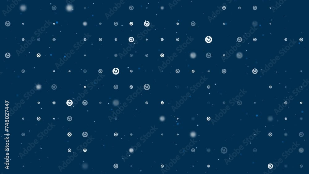 Template animation of evenly spaced replay media symbols of different sizes and opacity. Animation of transparency and size. Seamless looped 4k animation on dark blue background with stars Template animation of evenly spaced replay media symbols of different sizes and opacity. Animation of transparency and size. Seamless looped 4k animation on dark blue background with stars