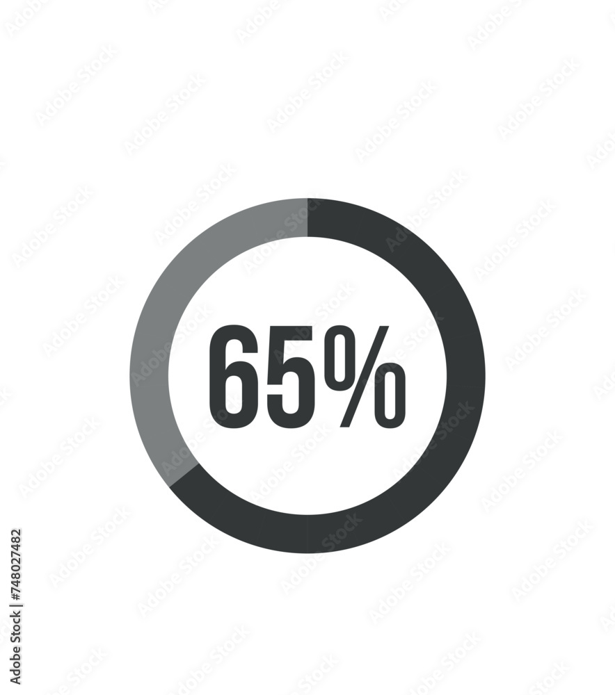 65% round graph. Graphic vector for statistics and finance, pie shape design isolated on white background
