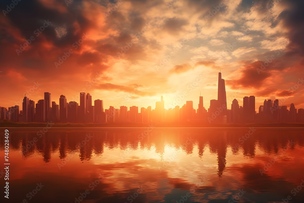 Sunrise over Skyscrapers: A breathtaking sunrise over a city skyline, casting warm hues over the towering skyscrapers.

