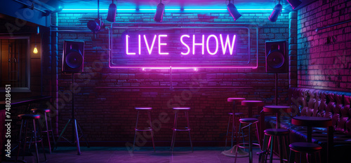 Neon sign on a brick wall in a bar - Live Show © NorLife