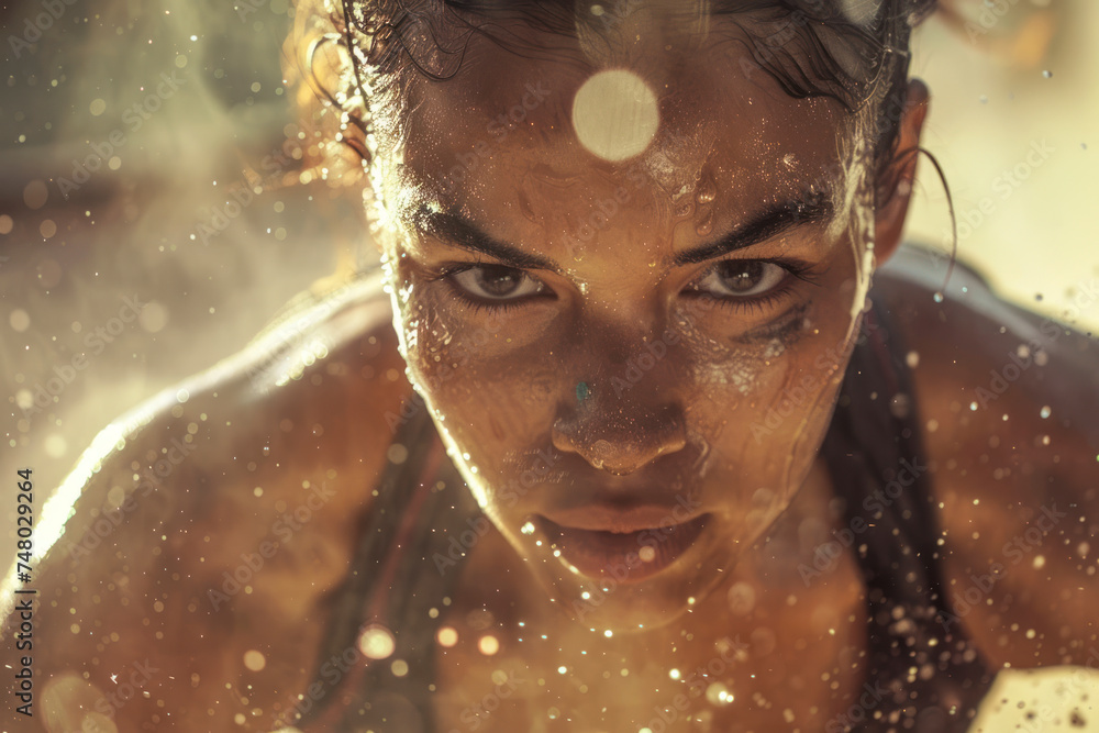 Determined athlete pushing her limits in a grueling workout. Determined athlete pushing her limits in a grueling workout.