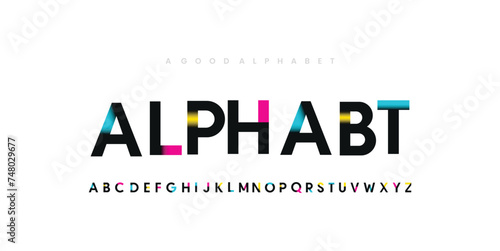 Colorful font. Colorful condensed alphabet and font. Condensed bold uppercase color letters. Type, typography letter latin font. Hand-drawn modern narrow font for headline, text. Vector Illustration