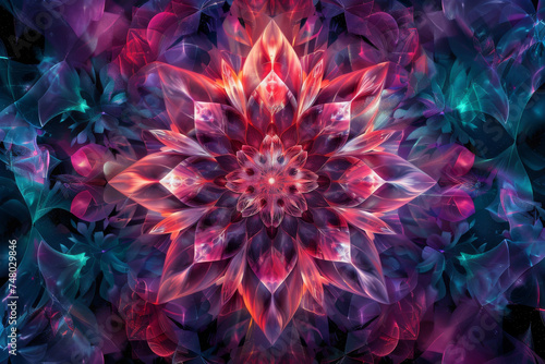 Vibrant fractal flower in digital artwork - Stunning digital artwork of a fractal flower with vibrant colors and intricate patterns representing creativity