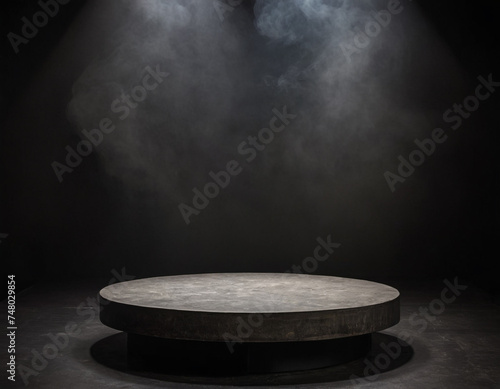 A Stone Podium black dark smoke dust Background product platform Generative AI