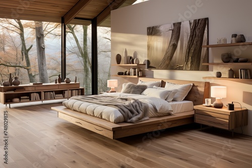 Spacious Bedroom With Large Bed and Multiple Windows - Wood Themed Bedroom