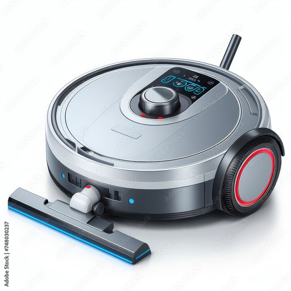 Fototapeta premium Robot vacuum cleaning floor isolated on a white background