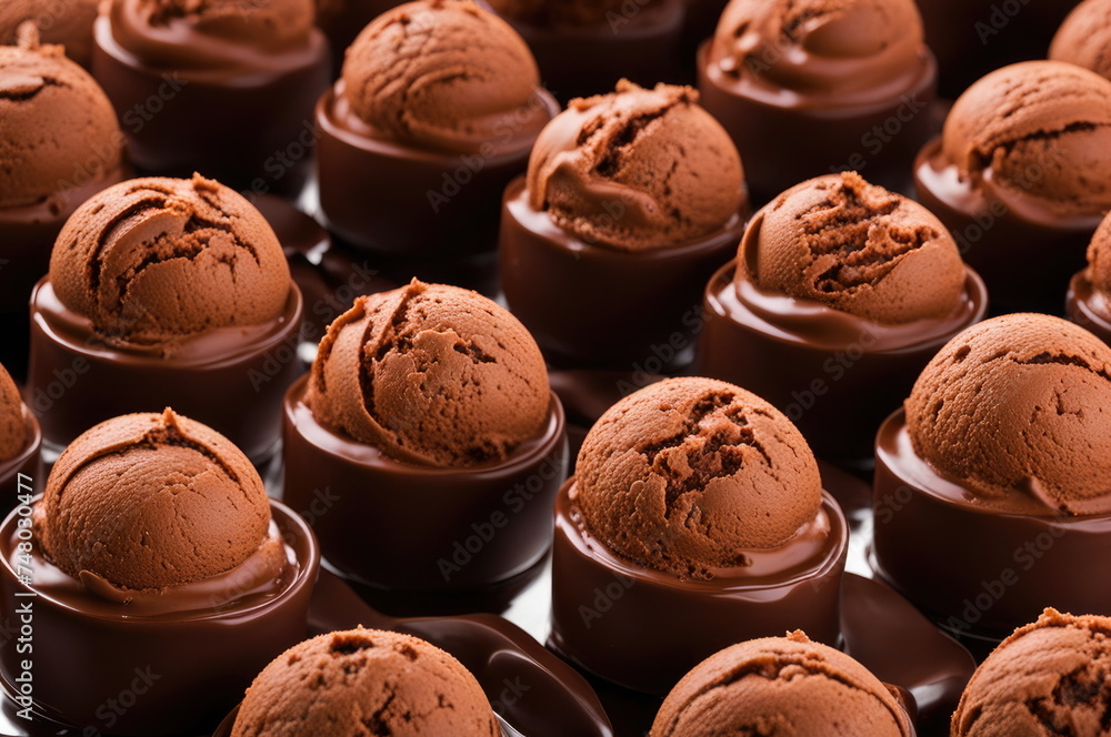 Chocolate Ice Cream Scoops with Cocoa Powder and Shavings Chocolate Ice Cream Scoops with Cocoa Powder and Shavings