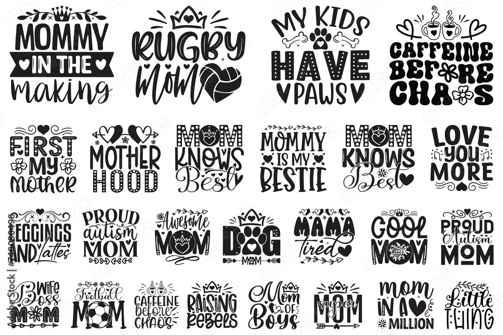 Happy Mother's Day SVG Quotes T shirt Design Bundle. women day quotes, motivational inspirational quotes svg bundle, 8 march svg, Boho Retro Style Mom Mama Mommy Quotes T-shirt And SVG Design Bundle