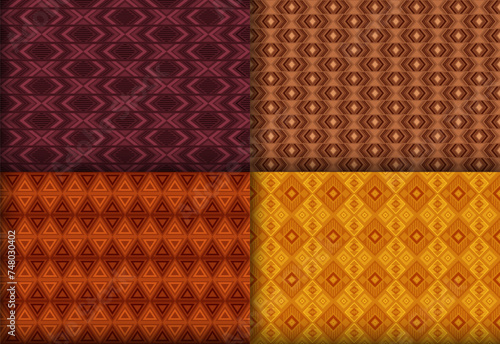 Artistic geometrical argyle seamless ornament bundle. Tribal motif ethnic pat...