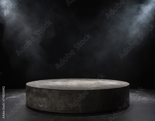A Stone Podium black dark smoke dust Background product platform Generative AI