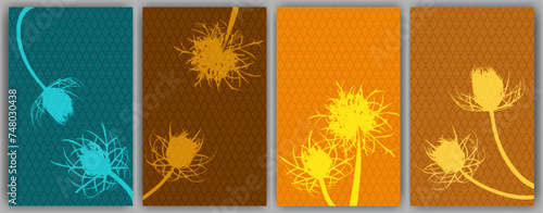 Carrot flower banners vector design. Abstract fluffy dandelions.