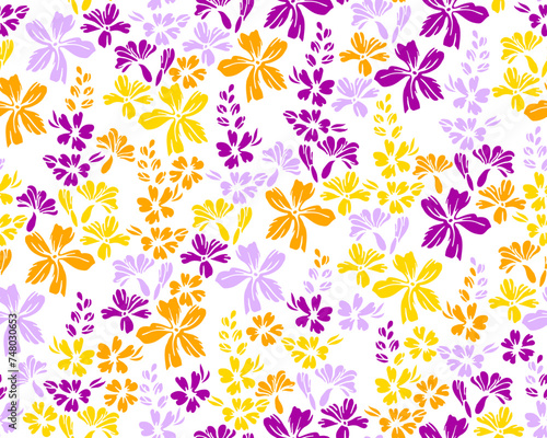 Tiny meadow buttercup flowers seamless ornament vector design. Millefleurs