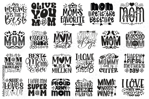 Happy Mother's Day SVG Quotes T shirt Design Bundle. women day quotes, motivational inspirational quotes svg bundle, 8 march svg, Boho Retro Style Mom Mama Mommy Quotes T-shirt And SVG Design Bundle
