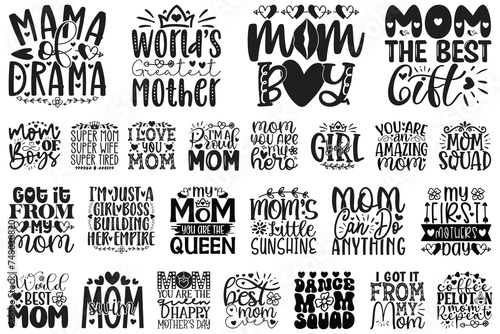 Happy Mother's Day SVG Quotes T shirt Design Bundle. women day quotes, motivational inspirational quotes svg bundle, 8 march svg, Boho Retro Style Mom Mama Mommy Quotes T-shirt And SVG Design Bundle photo