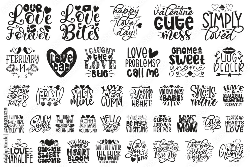 Happy Valentine's Day -shirt And SVG Design Bundle. Boho Retro Style Valentine Quotes T-shirt And SVG Design Bundle. Valentine SVG Quotes T shirt Design Bundle, Vector EPS Editable Files