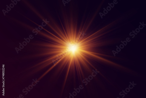  An explosion of glowing light. Vector illustration of light effect with rays. Bright Star. Bright flash of glare