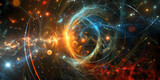 The Higgs boson interacting with other particles. | Vibrant abstract background with a dynamic blue and orange swirl illustration