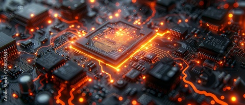 3d image of a computer chip in computer, in the style of vray tracing, tabletop photography. Generative AI.