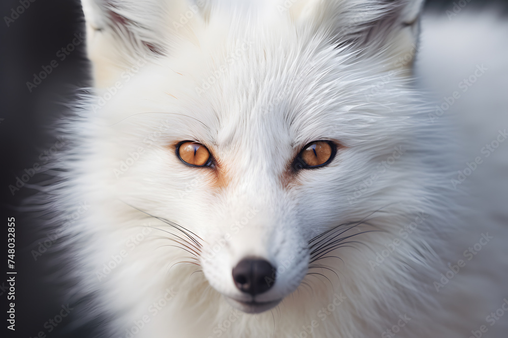 Close up of face of white arctic fox