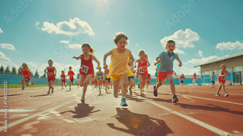 Group of children filled with joy and energy running.