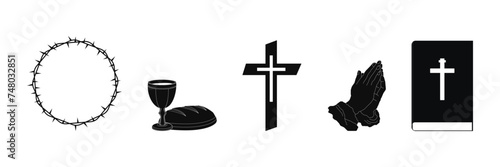 Risen icons set. Religion icons. Vector illustration on a white background.