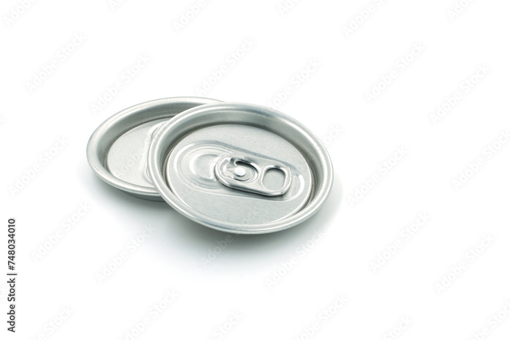 Soft drink can lid on white background, recycled material concept Soft drink can lid on white background, recycled material concept