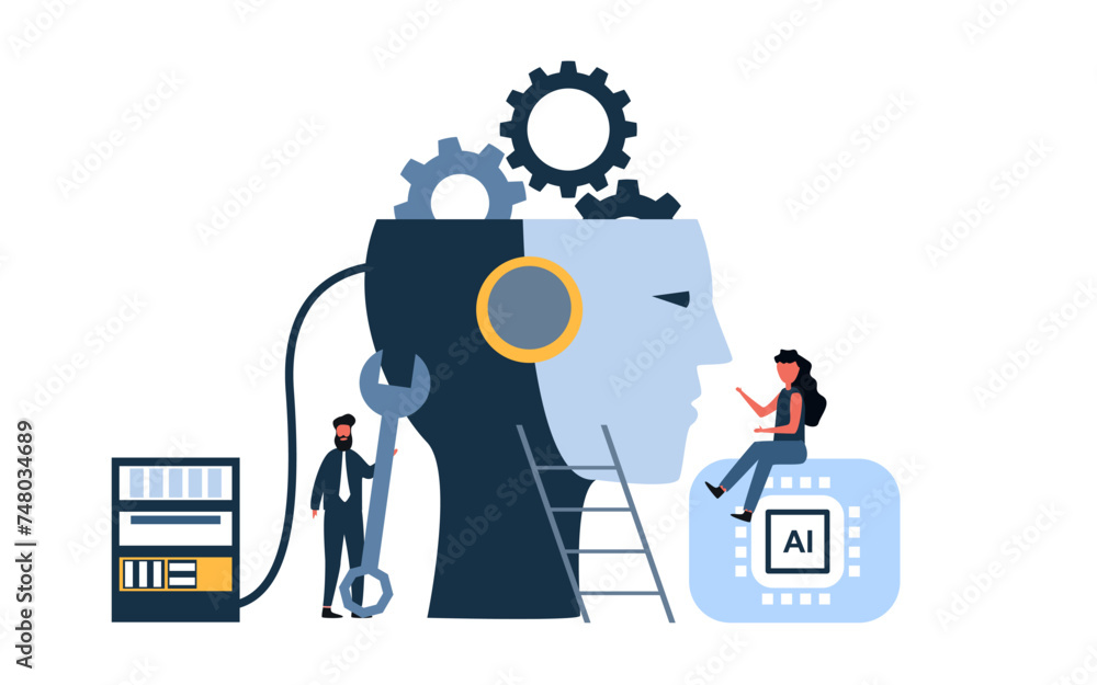 business people using Artificial intelligence tools for data analysis to generate something, Futuristic technology transformation on white backgrounds.