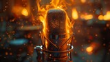 studio microphone burns with fire close up. Generative AI