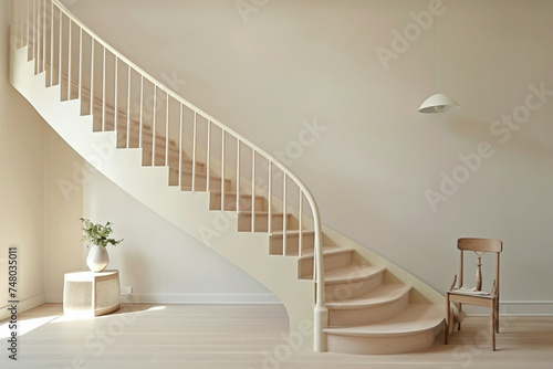 Ascending into serenity  a beige staircase embodies the essence of Scandinavian design  with its clean lines and understated elegance.