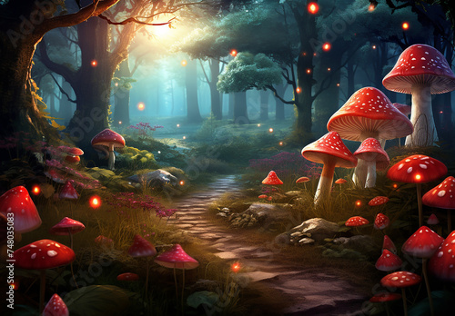 Mushrooms in A Fantasy Forest
