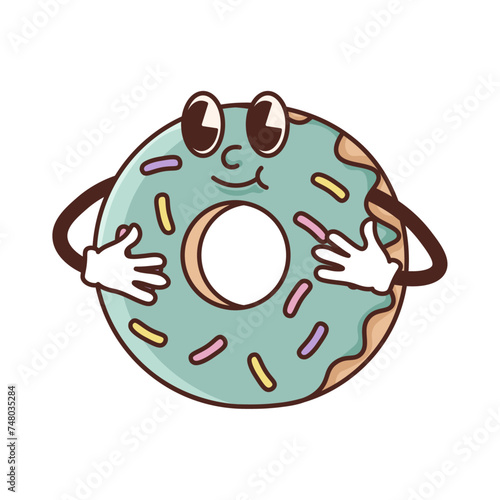Vector Mascot Donut. Mascot logo design. No background, street food. Cartoon. Groovy character.