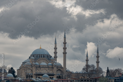Islamic concept photo. Suleymaniye Mosque with dramatic clouds