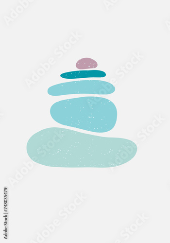 Zen stones, creative geometric shape pebble pyramid isolated on white background. Spa rocks color drawing. Balance and harmony concept