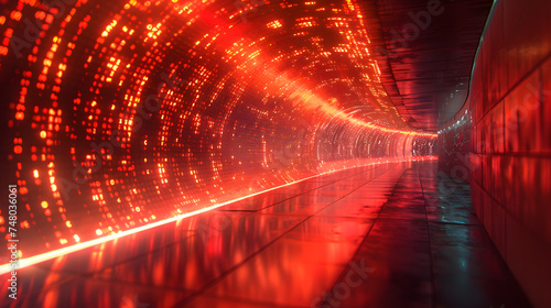 Futuristic Abstract Background with Dynamic Light Tunnel. Speed and Motion Digital Circuit Tunnel of Lighting. Creates Power of Energetic Innovative Technology of Speed and Energy Movement.