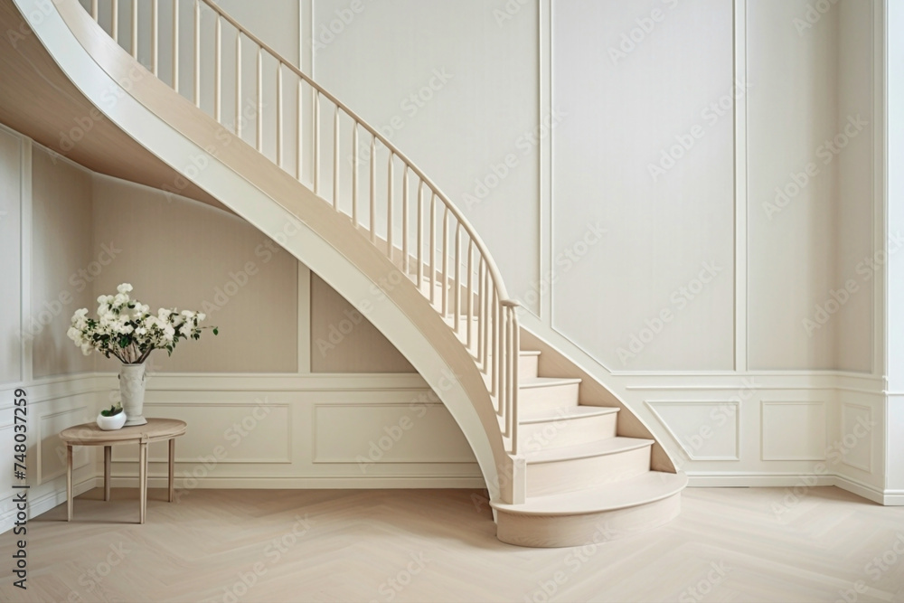Elegant beige staircase in a Scandinavian dwelling, where each step ...