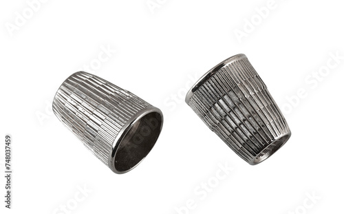 vintage and used silver thimble on white (CLIPPING PATH)
