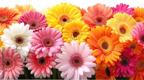 A colorful array of fully-bloomed gerberas in reds, pinks, oranges, and yellows, densely packed © Volodymyr Skurtul