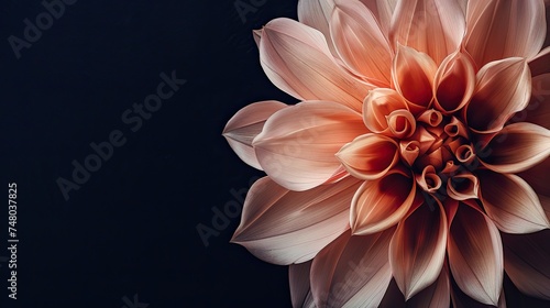 Detailed image accentuating the delicate petals of a pink dahlia flower against a dark, contrasting background © Volodymyr Skurtul