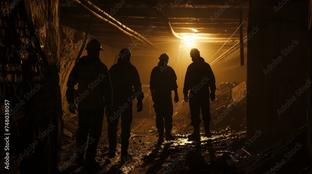 Silhouettes of workers in the mine.