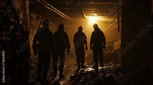 Silhouettes of workers in the mine.