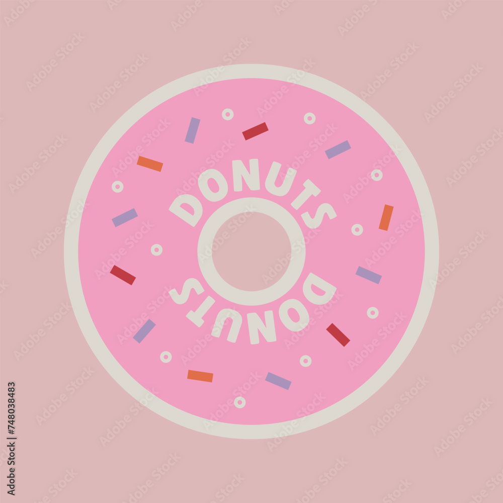 Retro donut sticker with text. Fun label design. Vintage fast food paper patch for card, poster, flyer, collage. Vector graphic Retro donut sticker with text. Fun label design. Vintage fast food paper patch for card, poster, flyer, collage. Vector graphic