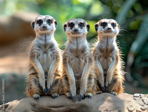 Curious meerkats standing guard, a snapshot of social behavior and vigilance in the animal kingdom © stardadw007